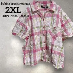Bobbie Brooks woman【2XL】半袖チェックシャツ 大きいサイズ