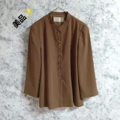 美品　コルディア　ノーカラージャケット【42】ブラウン　茶　肩パットあり　上品