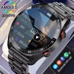 【早い者勝ち】AMOLED 軍用規格　スマートウォッチ　ブラックメタルバンド