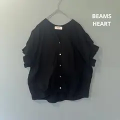 BEAMS HEART シャツ スキッパーネック カットソー ブラック