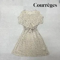 ★新品★ Courreges ロングワンピース　長袖　ドット柄　ベージュ　L