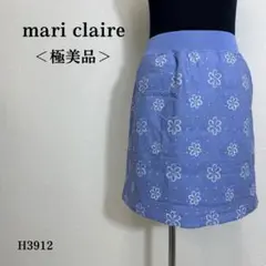 【極美品】マリクレール ミニスカート キルティング 花柄 Dカン付 L ブルー系