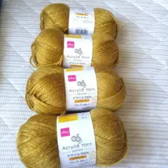 DAISO アクリル毛糸 マスタード 70g 4個セット