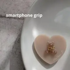 レジン スマホグリップ ハート♡くまさんʕ•ᴥ•ʔ ベージュ