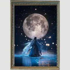 Ｐ1184 満月に祈る女神のヒーリングアート　月と水辺のスピリチュアル絵画