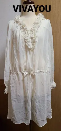 美品 VIVAYOU ビバユーフリル シースルー ミニワンピース シルク100％