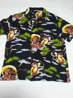 【美品】風神雷神　黒アロハシャツ　Mサイズ