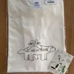 チェックアンドストライプ　トラネコTシャツ　Ｍ、アップリケ
