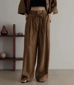 【未着用】 LOWRYS FARM ノルマンディリネンワイドパンツ ブラウン