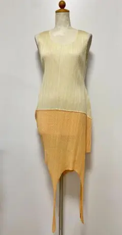 希少 変形▽イッセイミヤケ プリーツプリーズ ノースリーブ ワンピース