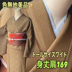 トール&ワイドサイズ色無地美品✨オトナブラウン　身丈肩169地模様入り