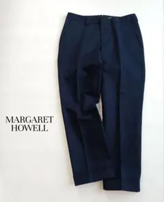 マーガレットハウエル　コットンツイル　センタープレスパンツ　折り返し　ネイビー