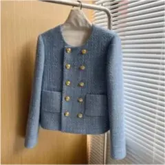 ブルー ツイード ジャケット ゴールドボタン