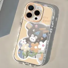【新品・未使用】韓国スタイルくまのミラー付きiPhone12promaxケース
