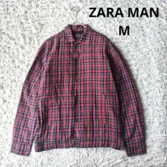 【ZARA MAN】ザラ　中綿アウター　ジャケット　薄手 チェック柄　赤 M