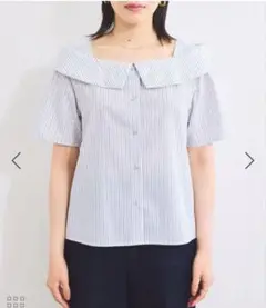 VIS　ラメミックスオフショルダー風　ストライプシャツ　未使用