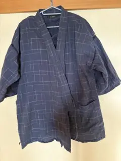 ネイビー チェック柄 甚平セット 扇子付き