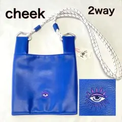 未使用 cheek チーク ショルダーバッグ 2way 刺繍 ブルー タグ付き