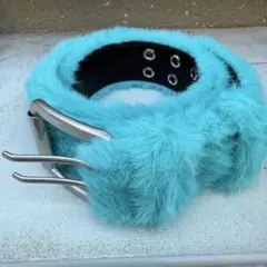 即日発送 ファーベルト fancy fur long belt ブルー