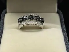 天然ブラックダイヤモンド リング K18WG 18金 ホワイトゴールド
