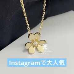 【豪華】18k フラワーネックレス ゴールド ミディアム ダイヤモンド