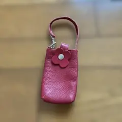 ピンク レザー キーケース 花付き