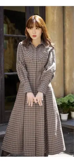【新品】herlipto チェックワンピース シャツワンピ