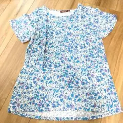 花柄 半袖Tシャツ 青系