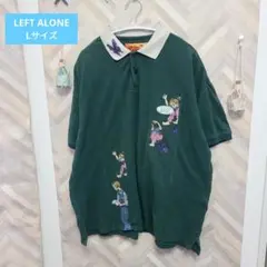 LEFT ALONEレフトアローン Lサイズ レトロ ポロシャツ グリーン 刺繍