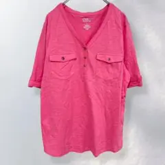 クラフトアンドバロー 半袖カットソー ハーフボタン ポケット Vネック ラフ L