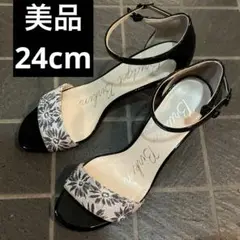 美品Bridget Birkin フラワーアンクルストラップサンダル 24cm