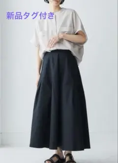 新品　綿１００％用尺たっぷりタックスカート Soiunique ブラック　M