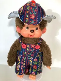 モンチッチ S用 服 チロル風柄 サロペットと帽子 紺