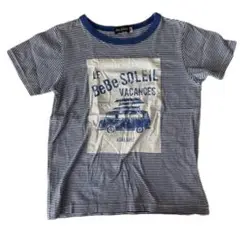 BeBe べべ　ブルー　プリント　ボーダー　 Tシャツ 120