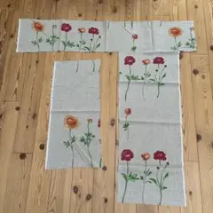 花柄 麻(リネン)生地 複数の布片