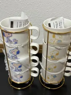 スヌーピー スープカップ　4個セット 専用収納ラック付き デザインA B