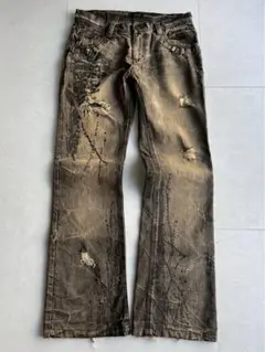 "Lowbox"Lame Painted Damage Flared Denim