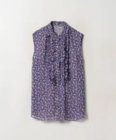 allureville 幾何フラワープリントフロントフリルブラウスM美品