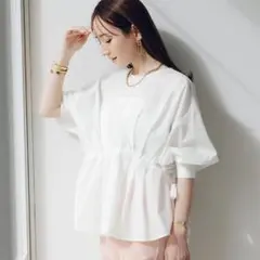 ur's クルーネックウエストマークドロストブラウス