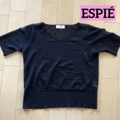 ESPIÉ エスピエ　黒 Vネック 半袖ニット　 麻　42 サマーニット