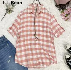 エルエルビーン リネン100%チェックシャツ ビンテージ 白xピンク M L