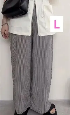しまむら rumi ストライプ ワイドパンツ　L