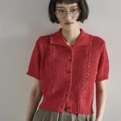 THE YOn 針抜きジャガードサマーニットポロカーデ