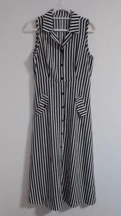 【新品】ストライプ ノースリーブ シャツワンピース