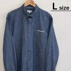 USA古着　シャンブレーシャツ　ダンガリー　長袖　L　デニムブルー　刺繍ロゴ