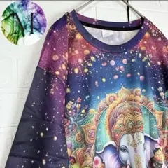 新品　未使用　ガネーシャ　総柄　Tシャツ　メンズ　派手　神　カラフル　アート　絵