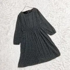【GLACIER】ハニーズ　ドット柄ワンピース　（Ｌ）　Ａライン　膝丈　黒