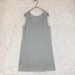 レディース ノースリーブ Tシャツ ストーン装飾 グレー タンクトップ