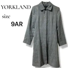 【YORKLAND】日本製 ベルト付き チェック柄 トレンチコート グレー M