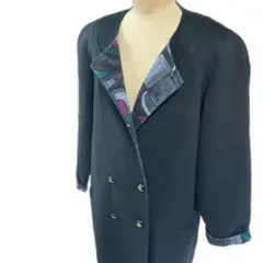 希少クレモナ カシミヤ モヘヤ ダブルロングコート Mサイズ 総柄 ハンドメイド